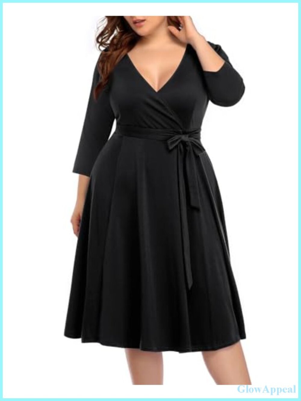 Plus Size 3/4 Sleeve Wrap Dress Cocktail Party